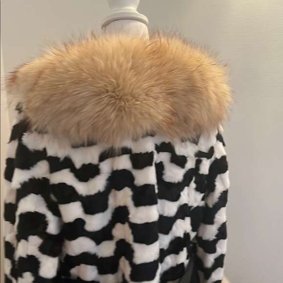 Chic Black /White Mink and Light Champagne Racoon Long Fur Coat - Picture 6 of 11